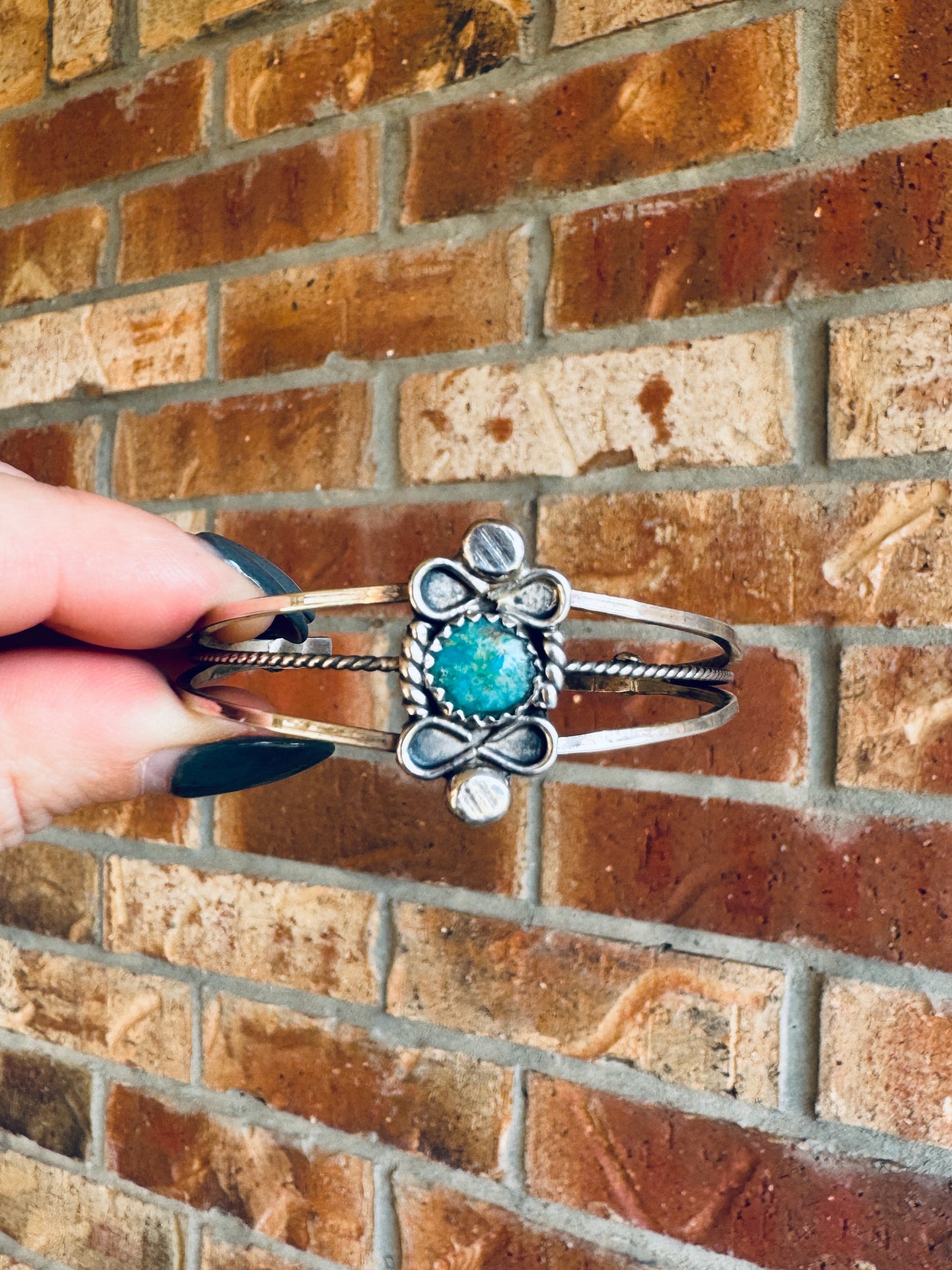 Vintage Handmade Sterling Silver Turquoise Signed Cuff Bracelet