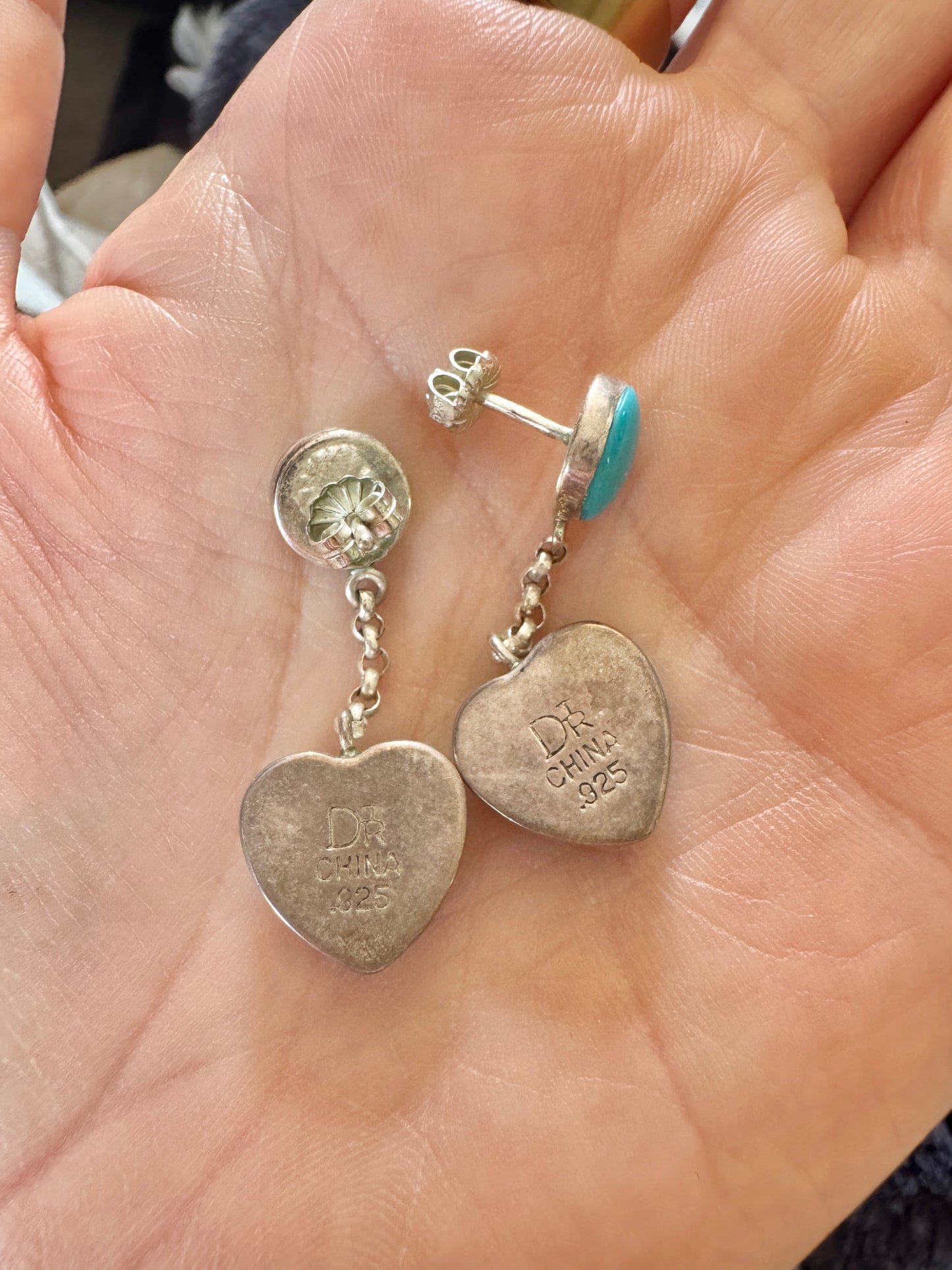 Sterling Heart Turquoise Earrings