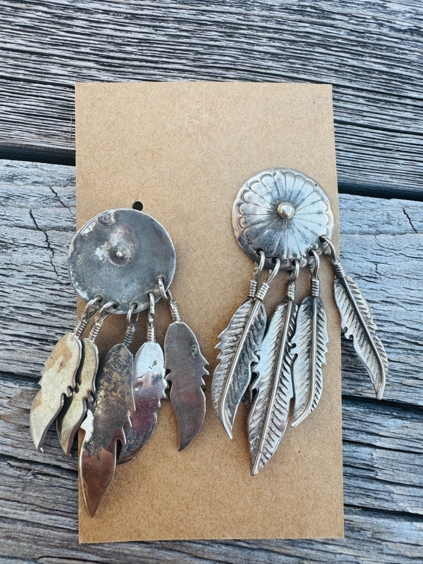 Vintage Sterling Silver Dream Catcher Feather Earrings