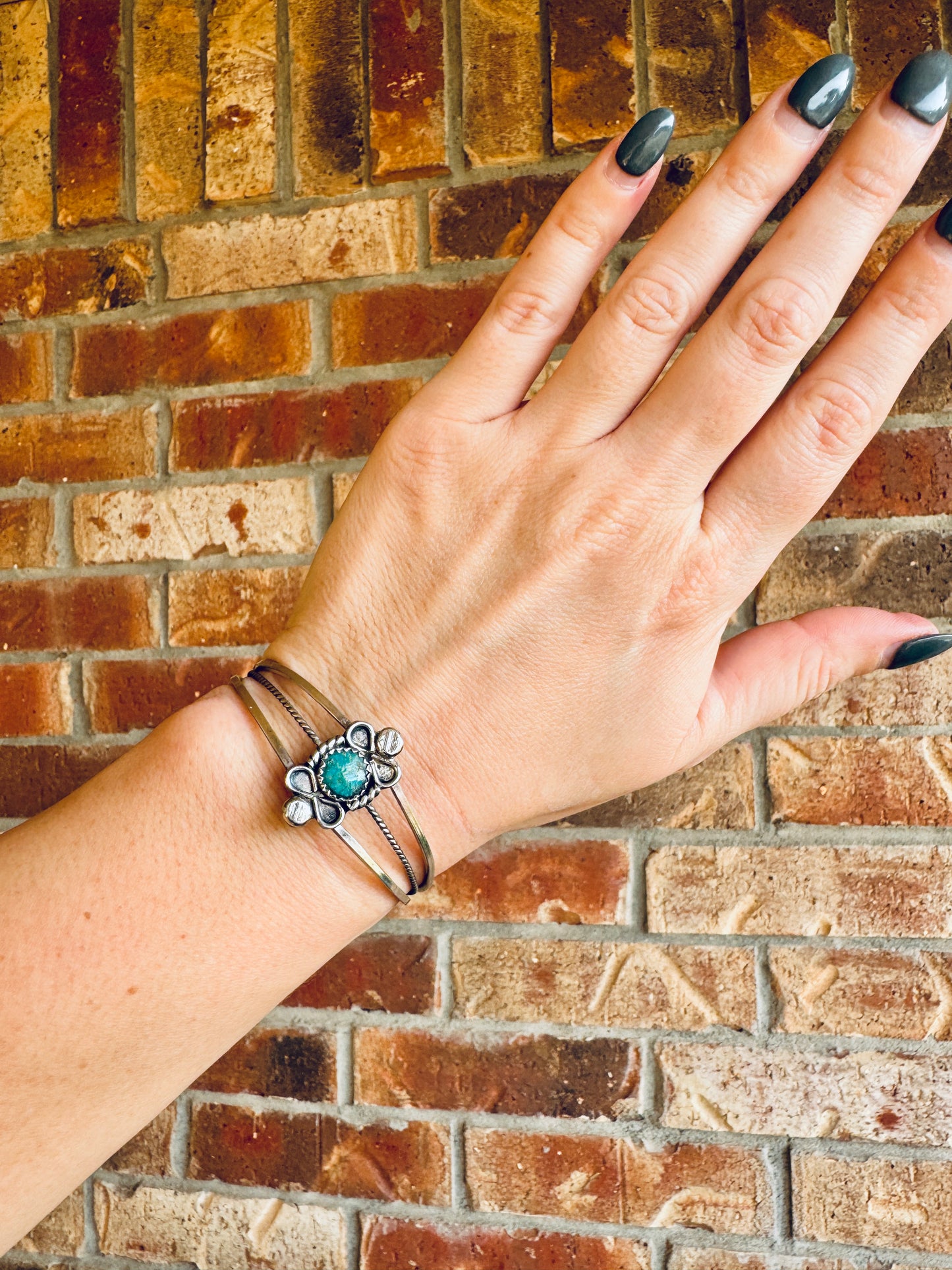 Vintage Handmade Sterling Silver Turquoise Signed Cuff Bracelet