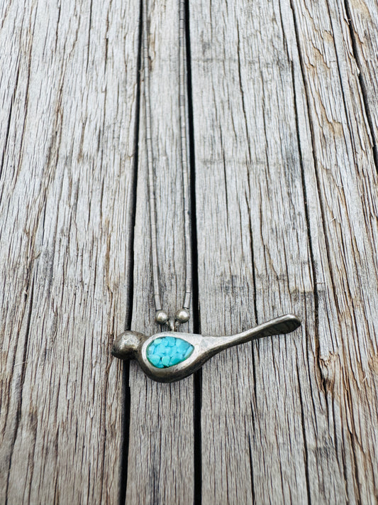 Vintage Sterling Silver Turquoise Bird Necklace