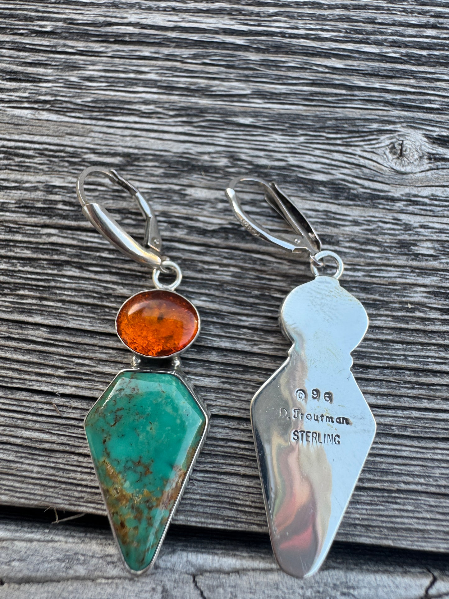 Signed Sterling Kingsman Turquoise and Amber Earrings