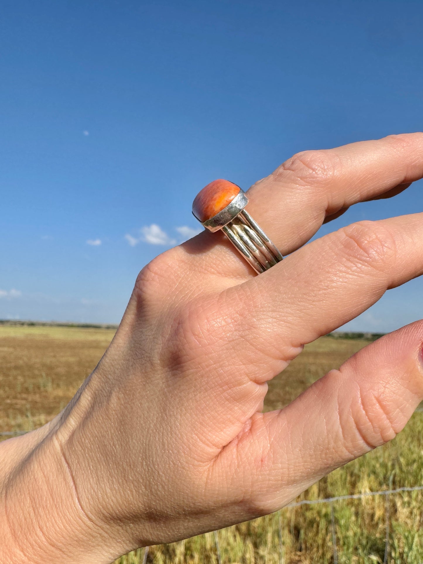 Sterling Silver Orange Spiny Oyster Bar Ring