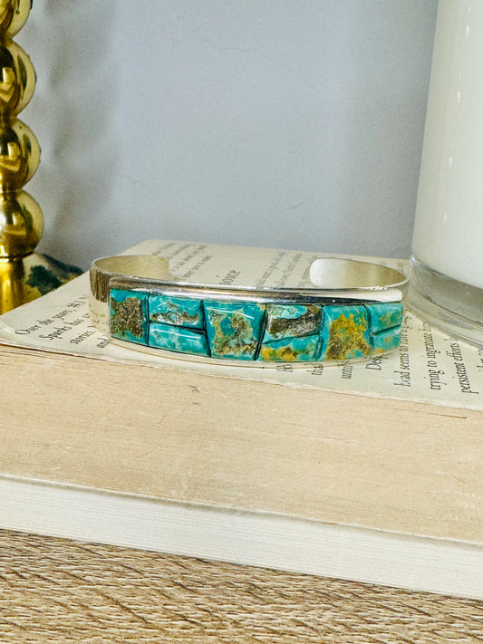 Sterling Silver Raw Green Turquoise Cuff Bracelet