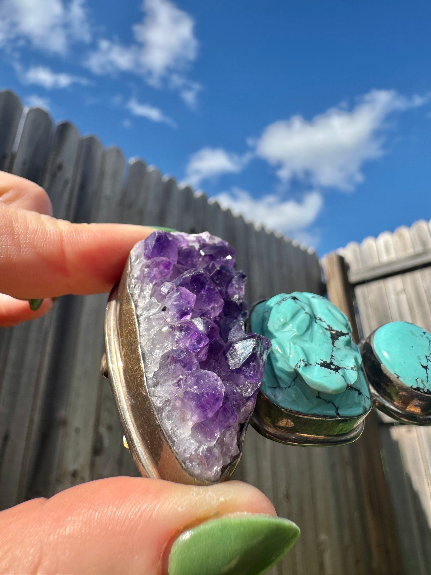 Vintage Sterling Silver Geode and Turquoise Enhancer Pendant