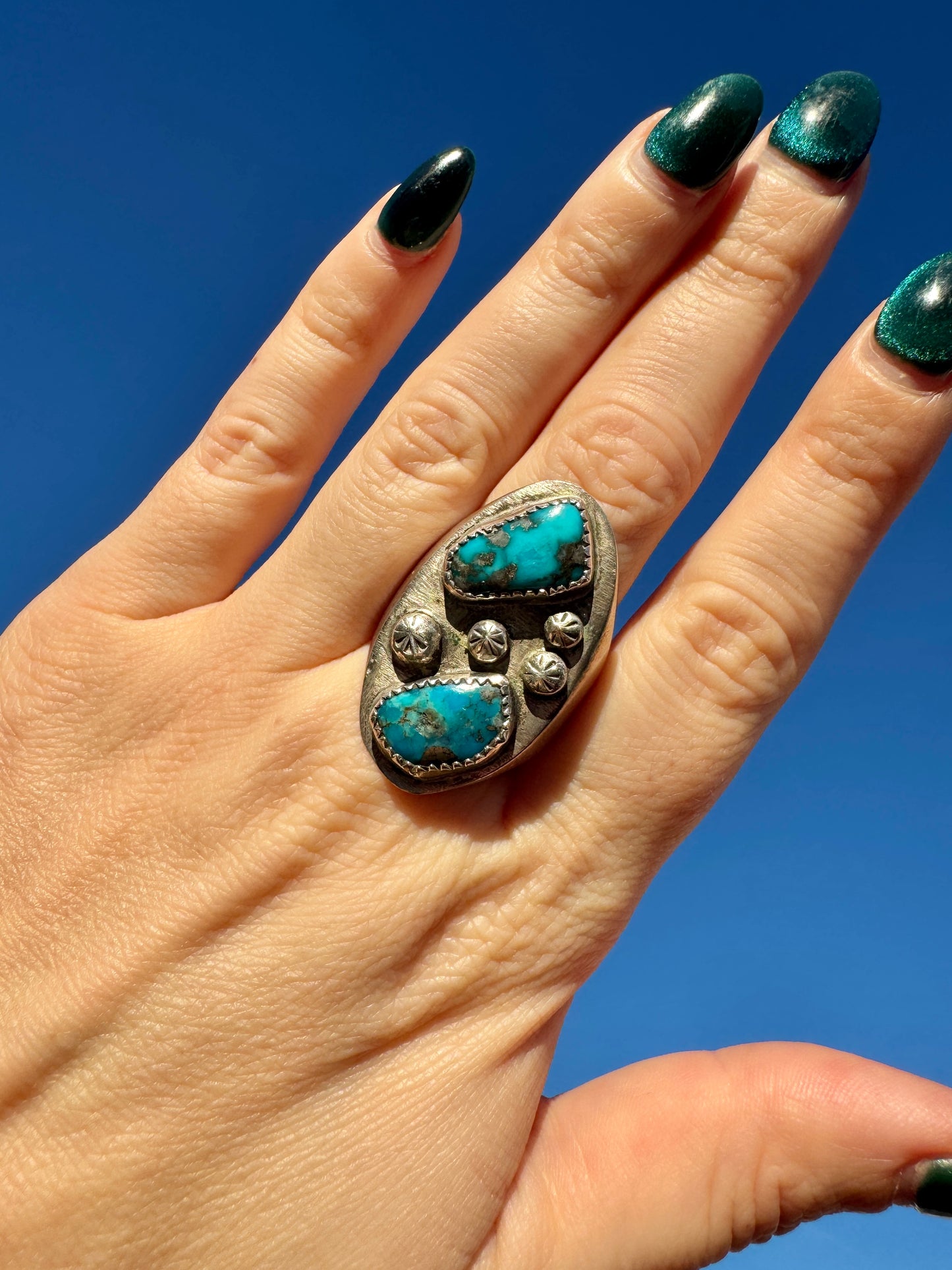Vintage Large Sterling Silver Turquoise Ring