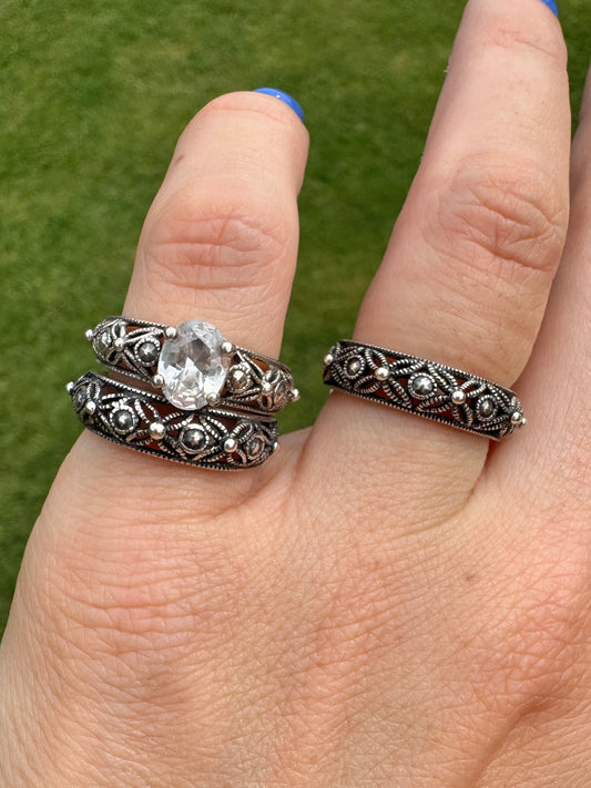 Southwestern Sterling and CZ Matching Ring Set