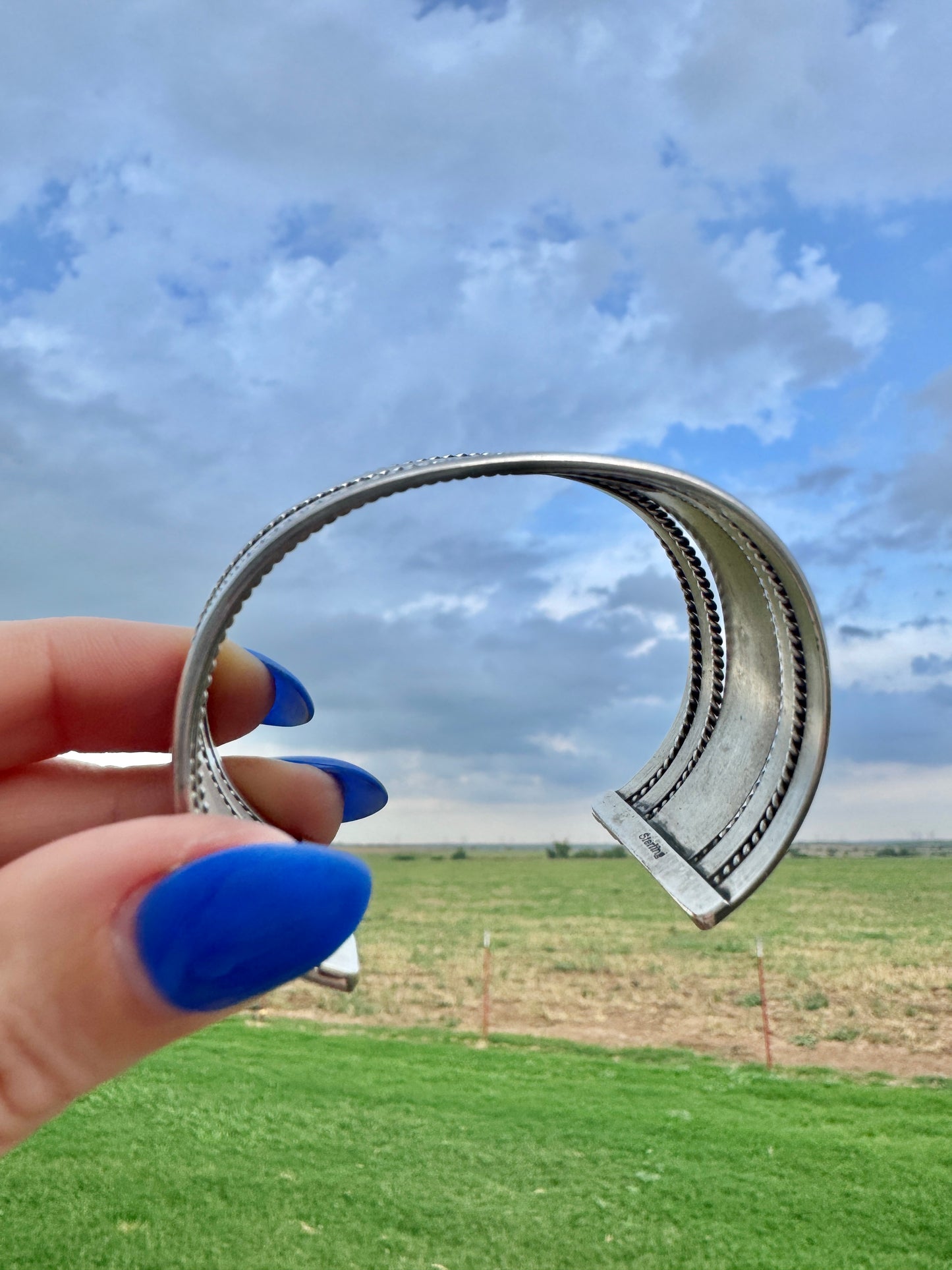 Western Sterling Silver Signed Wide Cuff Bracelet