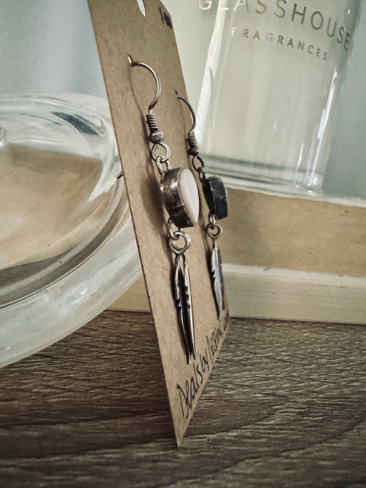 Vintage Sterling Pink Mother of Pearl Feather Earrings