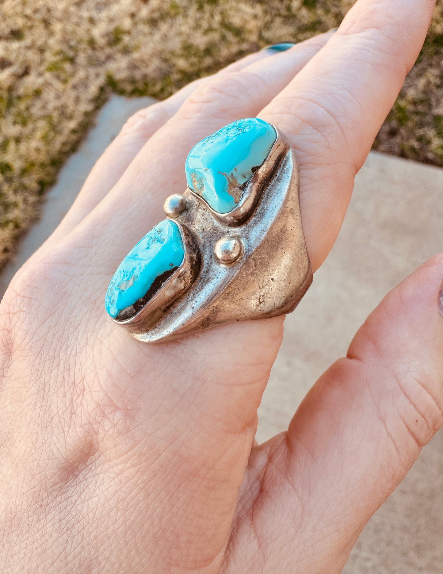 Vintage Sterling Silver Signed Turquoise Ring