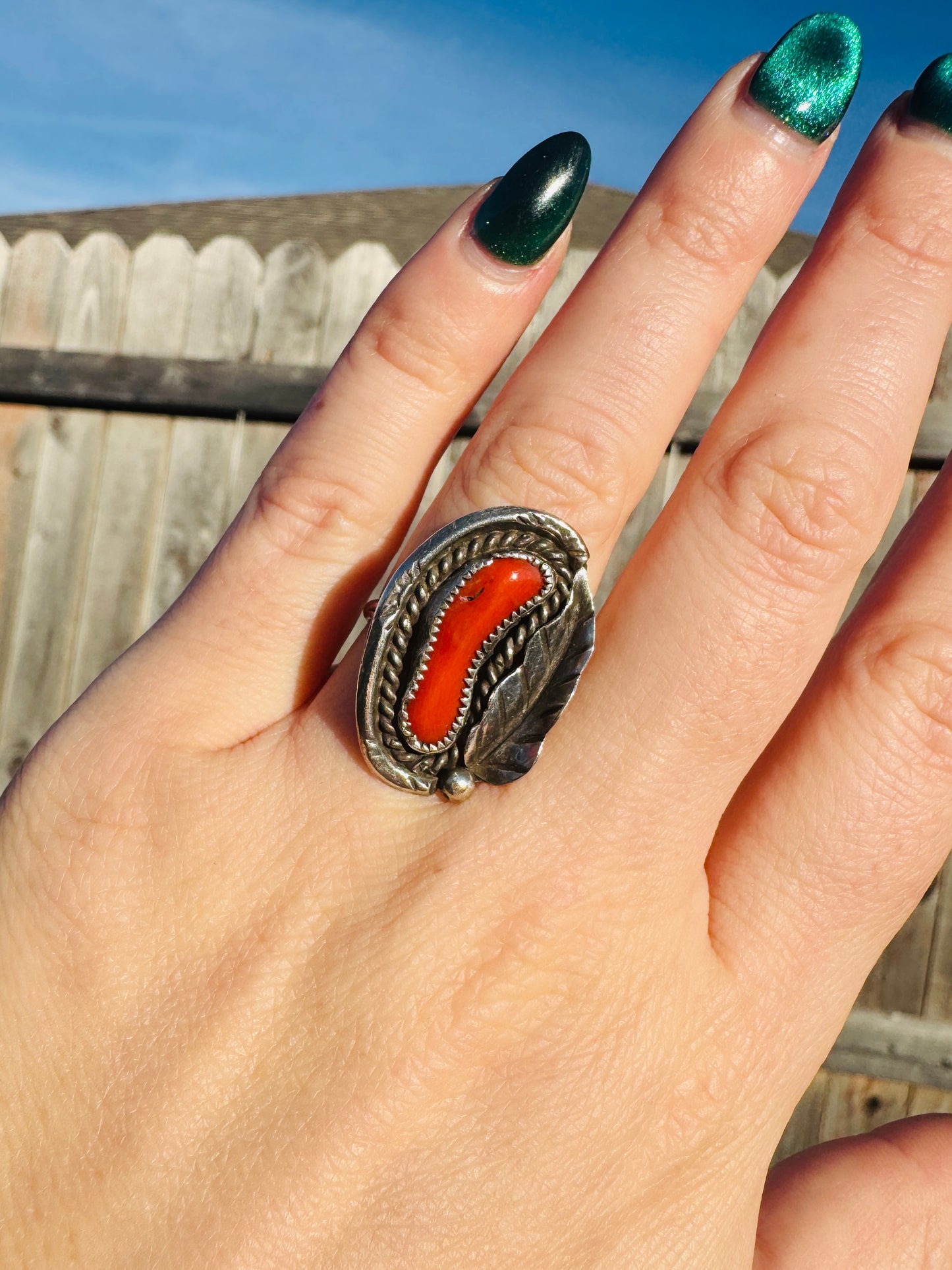Sterling Silver Coral Ring