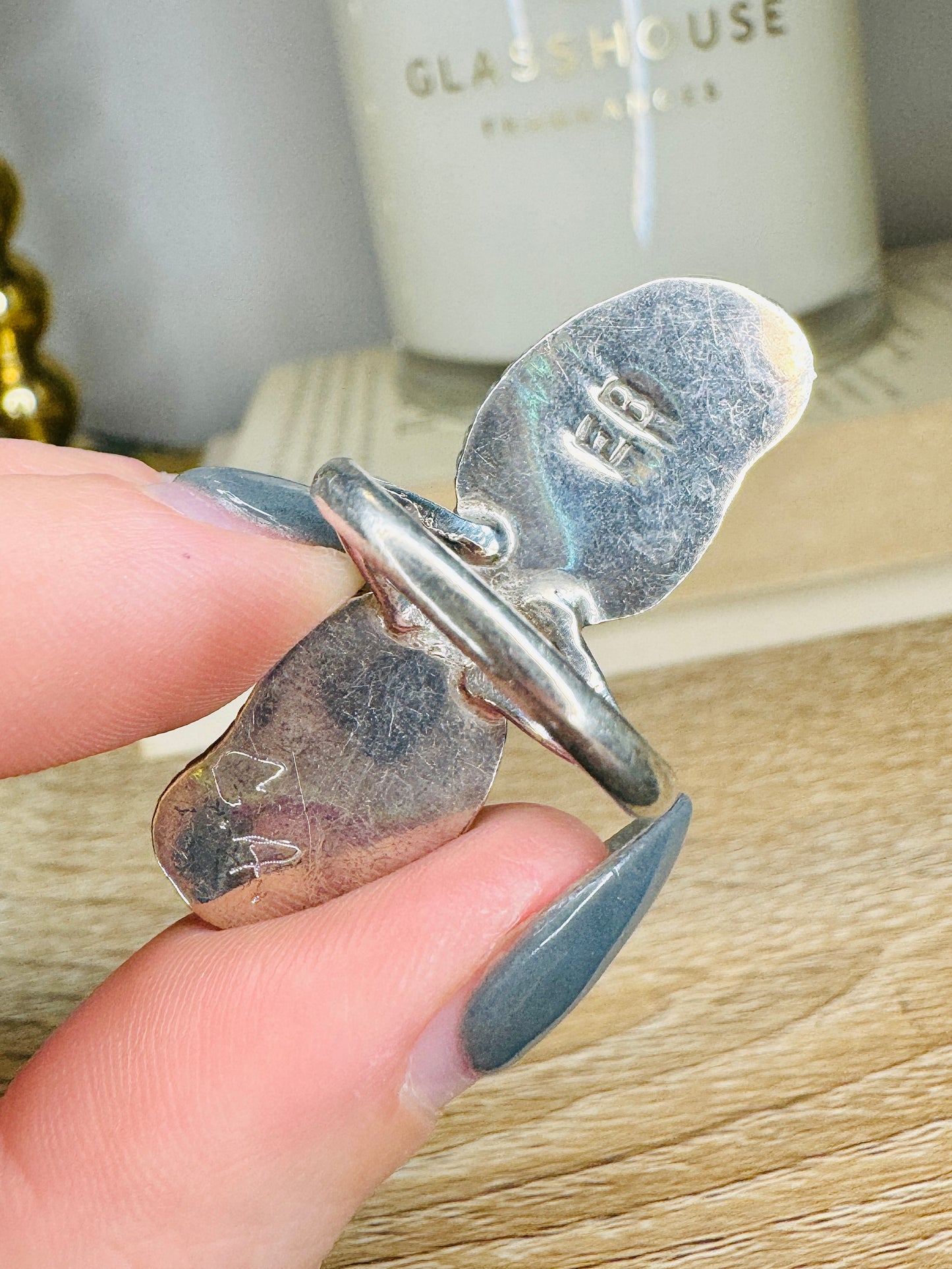 Vintage Native American Handmade Sterling Silver Leaf Feather Turquoise Ring