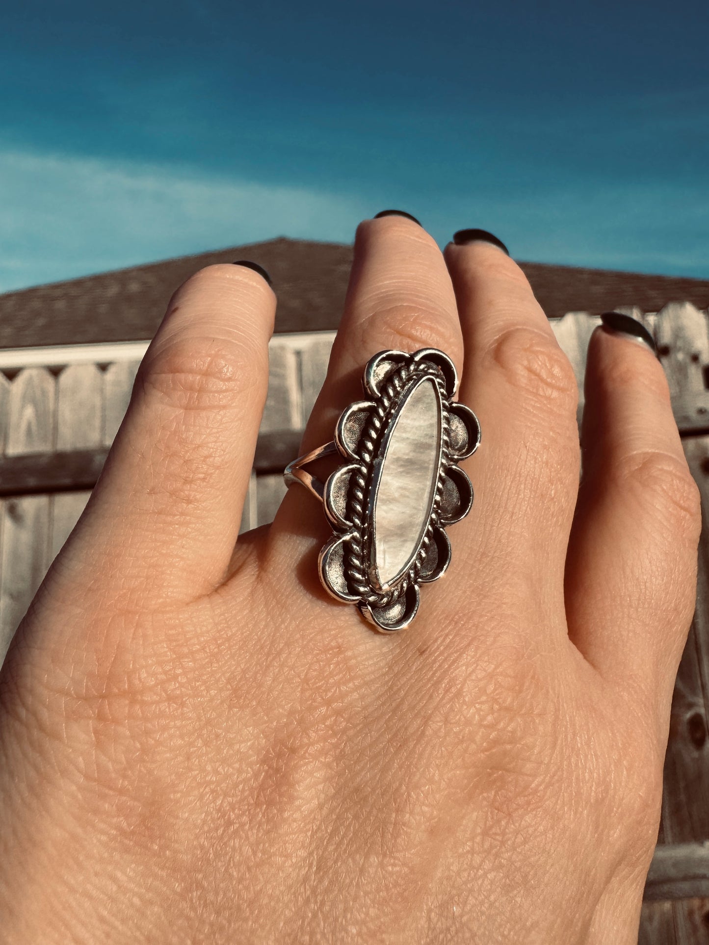 Sterling Silver Pink Mother of Pearl Ring
