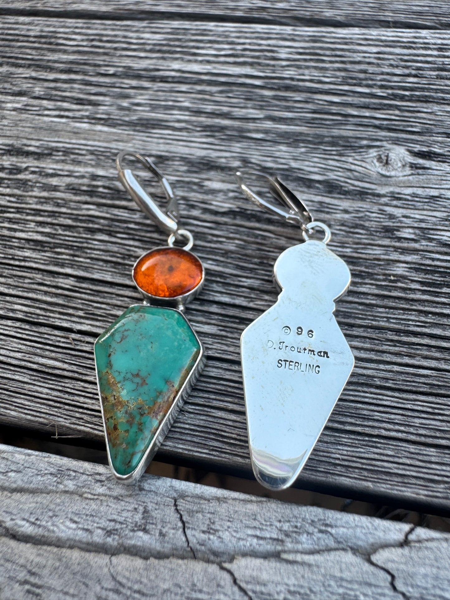 Signed Sterling Kingsman Turquoise and Amber Earrings