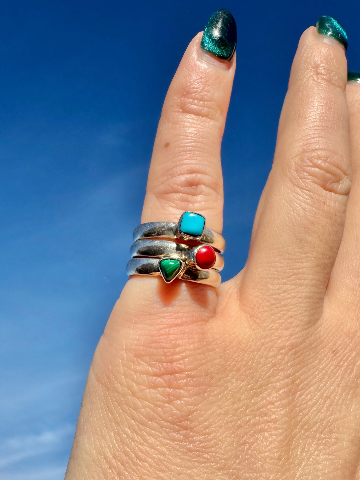 Triple Sterling Silver Multi-Stone Ring