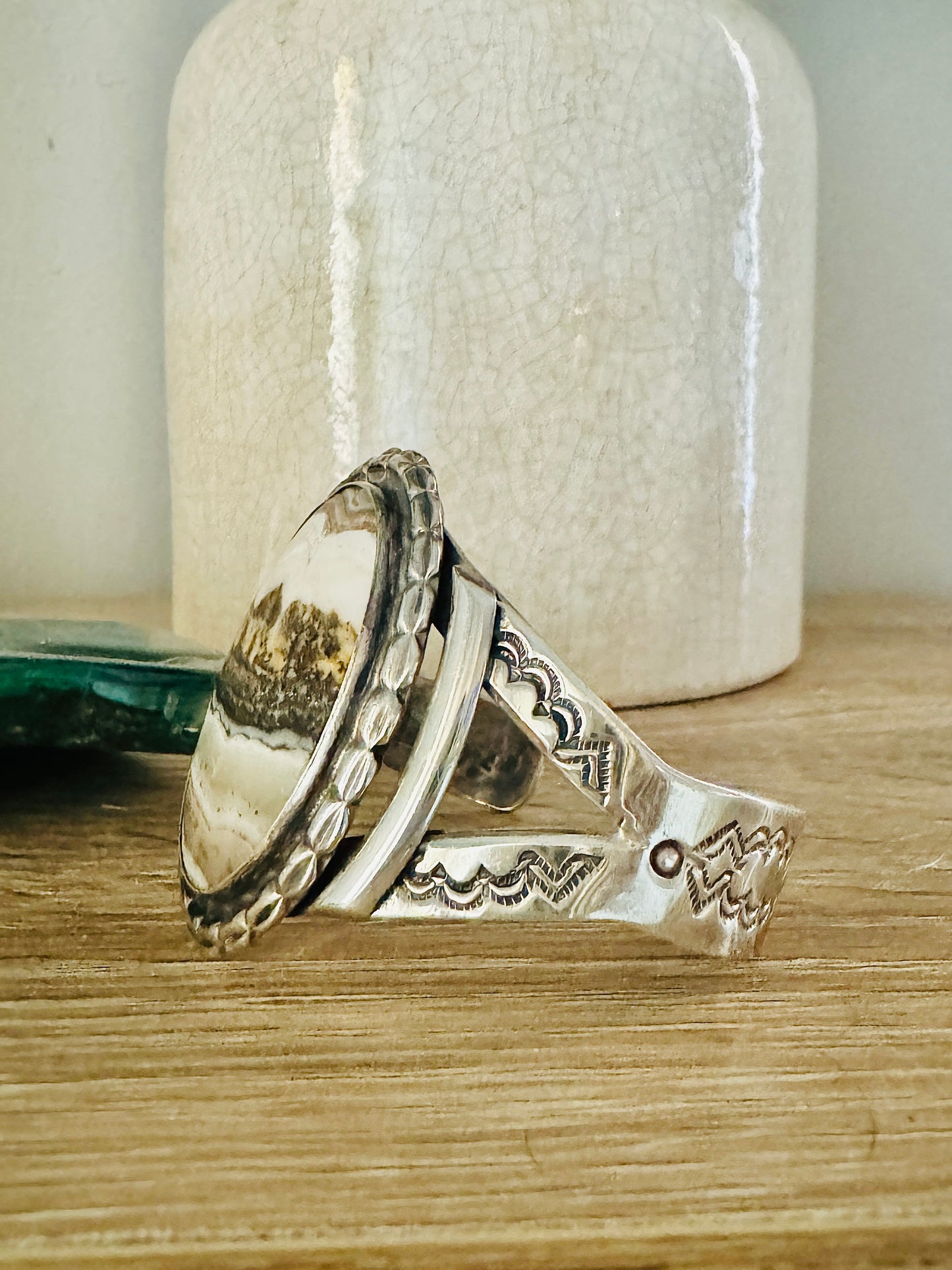 Vintage Sterling Silver Agate Handmade Cuff Bracelet