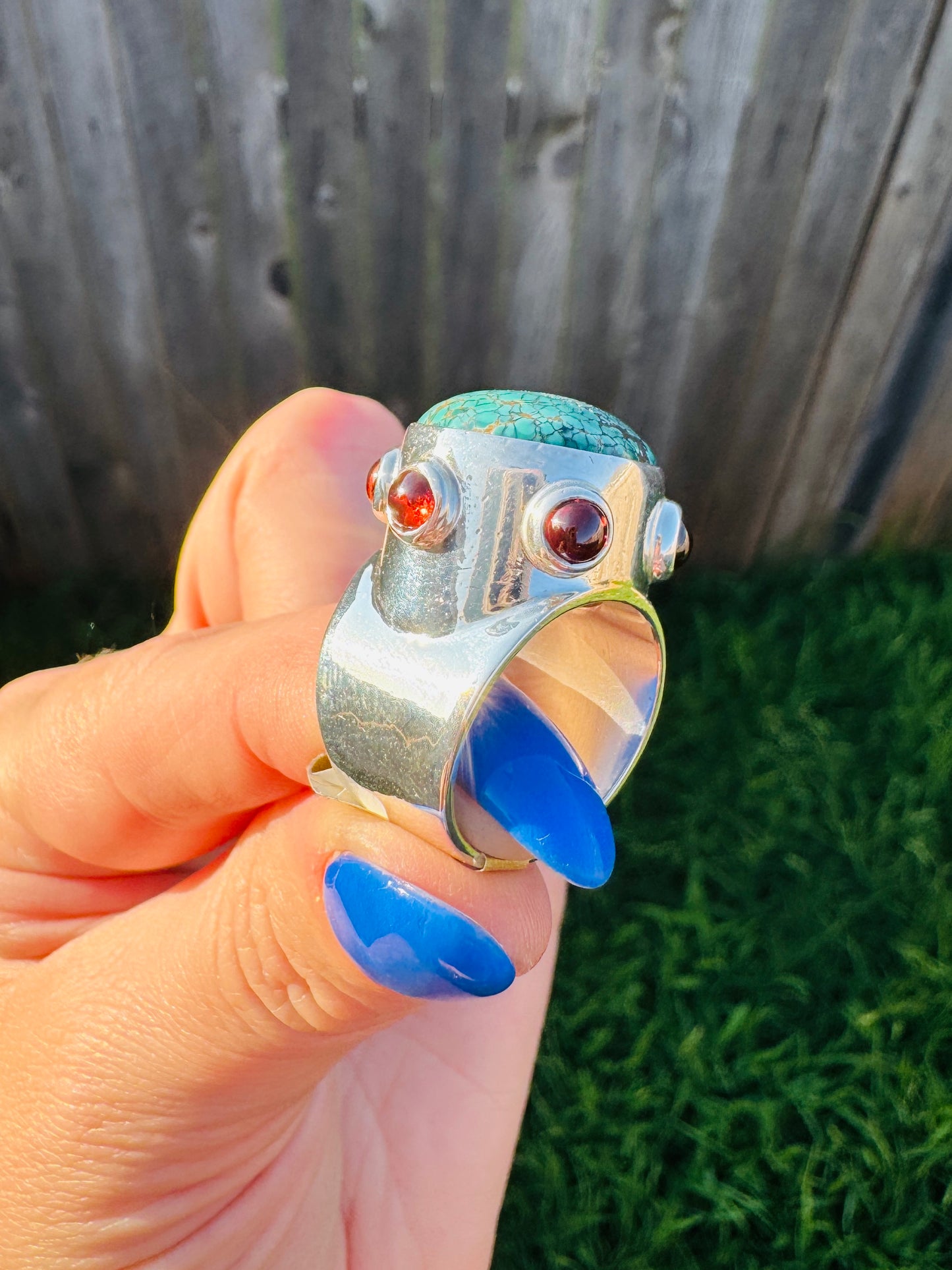 Sterling Silver Turquoise and Garnet Ring