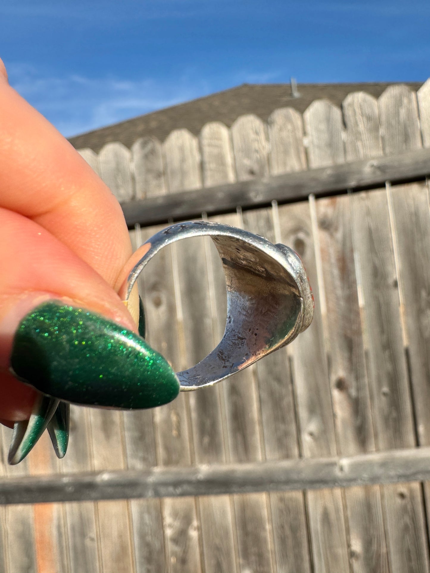 Native American Sterling Silver Coral and Turquoise Ring