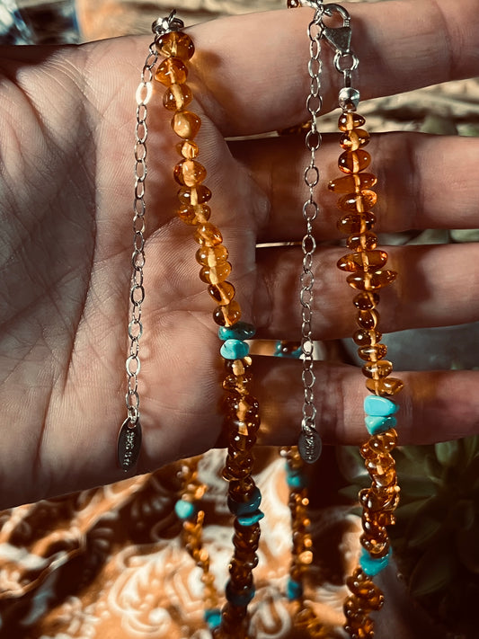 Amber + Turquoise Necklaces (set of 2)