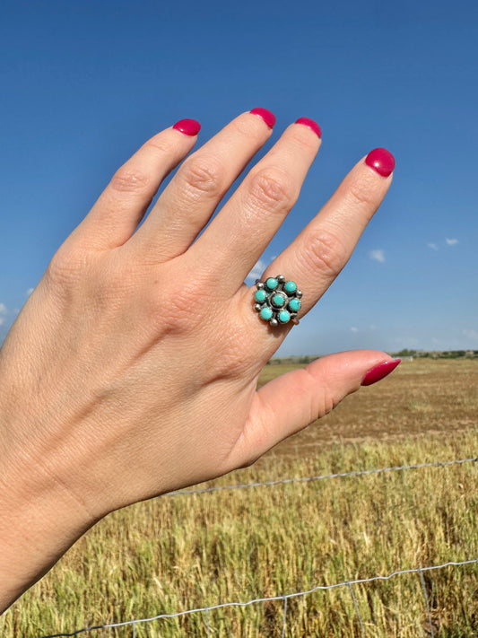 Sterling Silver Turquoise Flower Ring