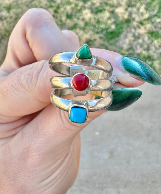 Triple Sterling Silver Multi-Stone Ring