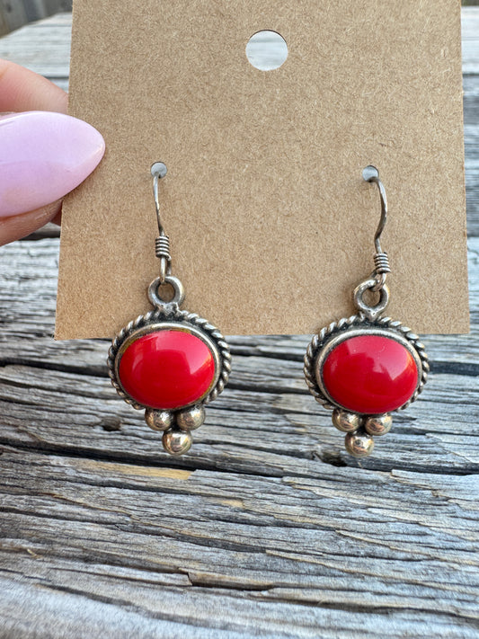 Sterling Silver Red Coral Earrings