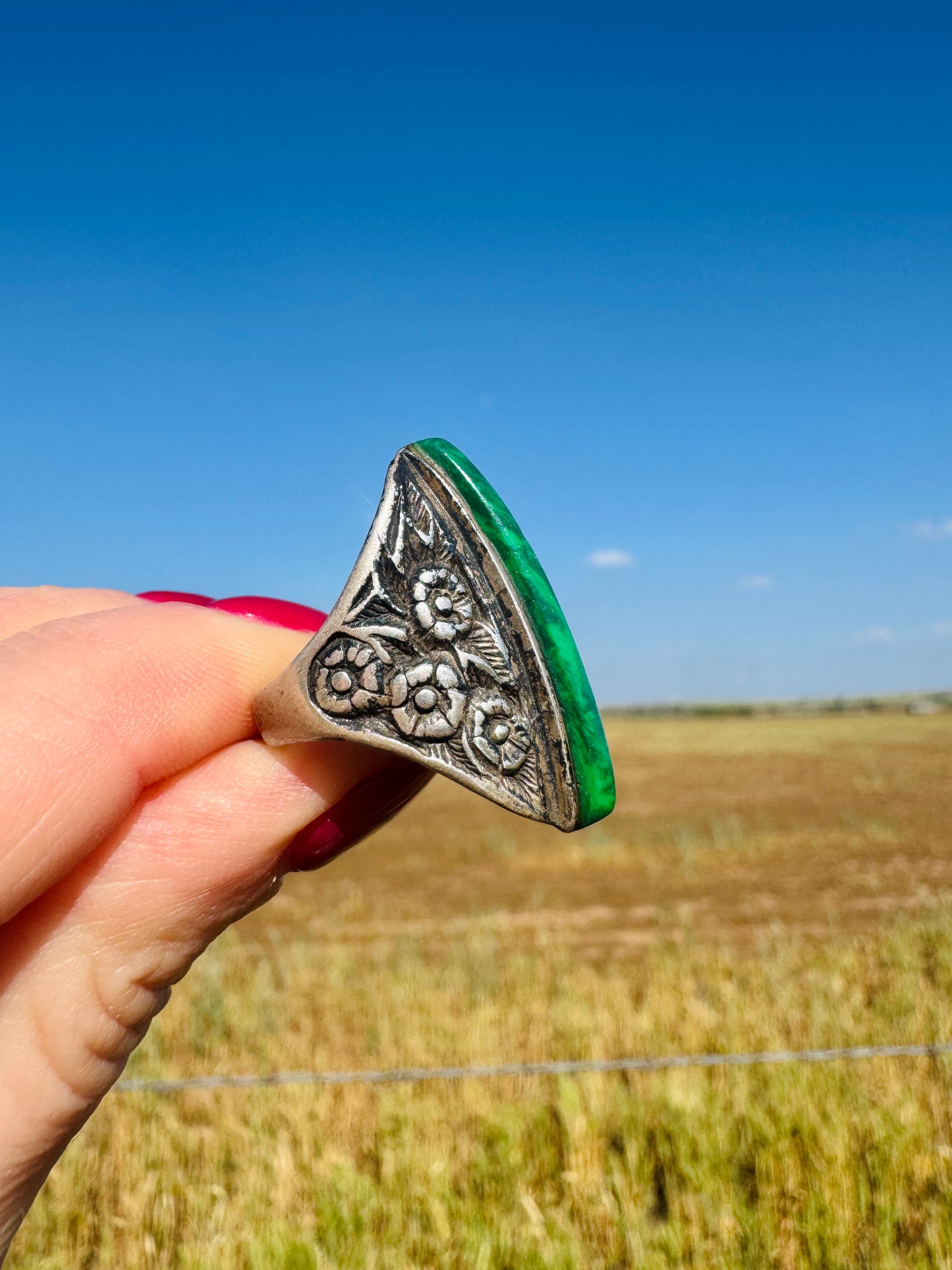 Vintage Sterling Silver Malachite Ring