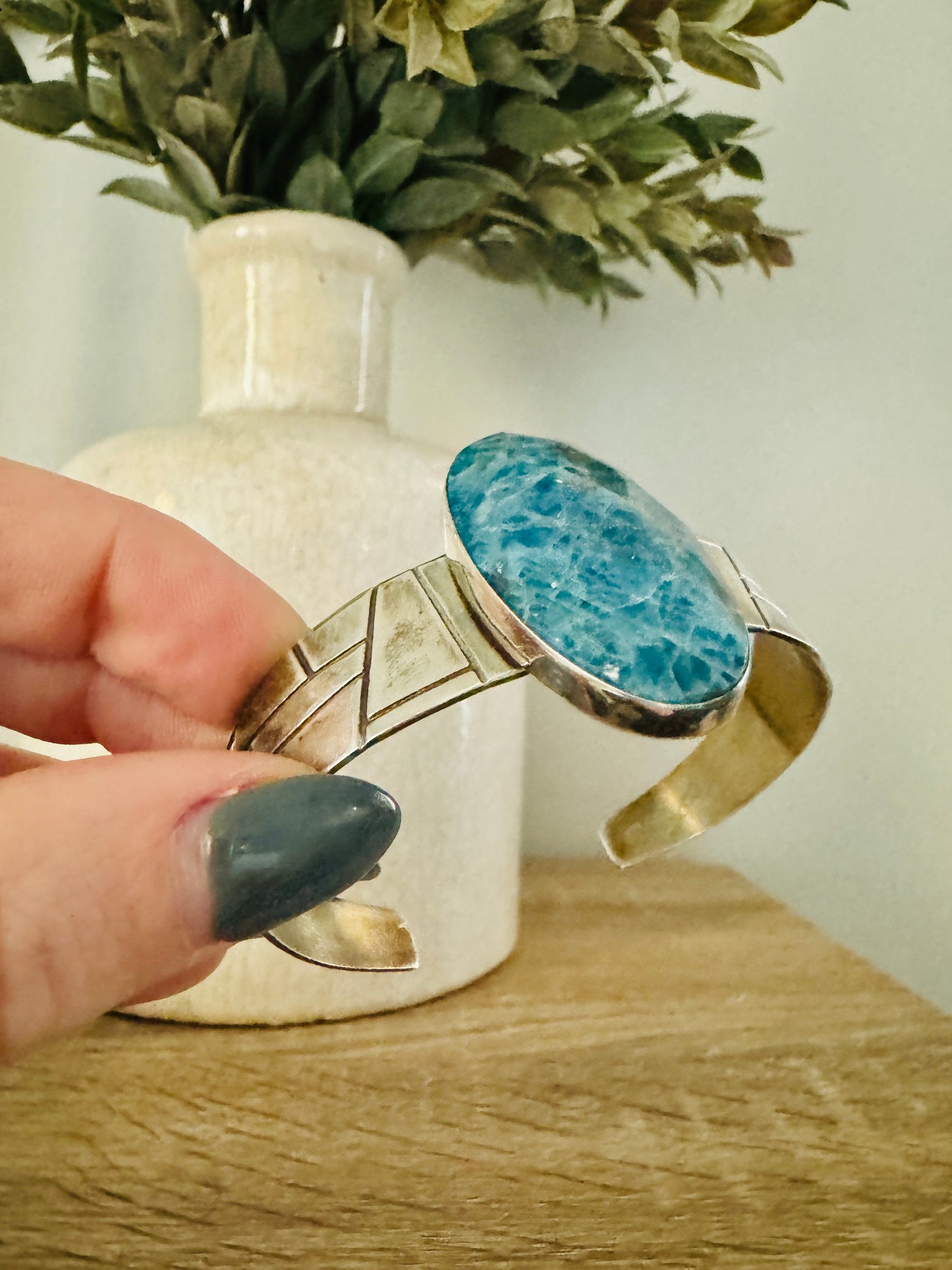 Sterling Silver Blue Agate Cuff Bracelet