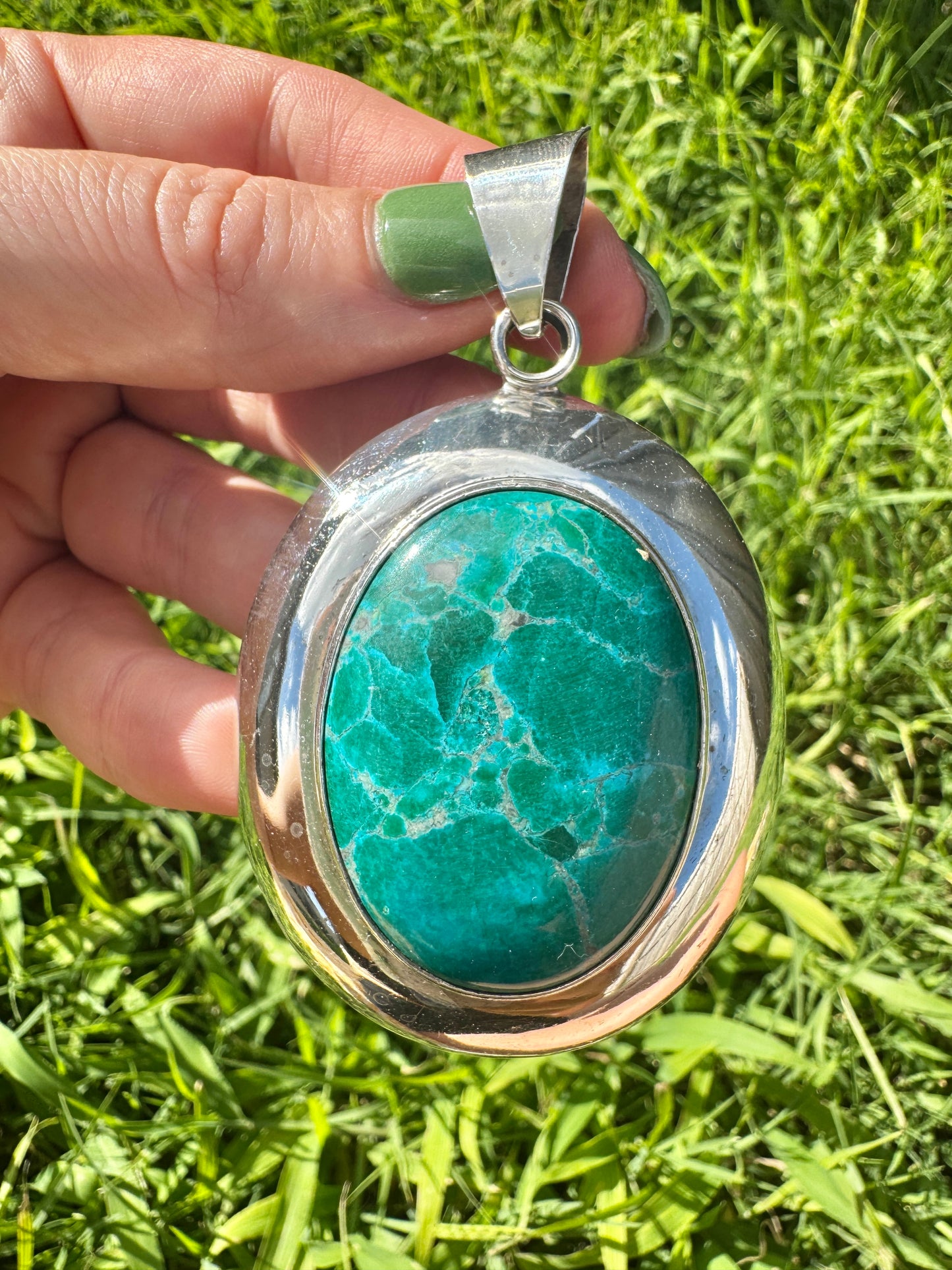 Large Sterling Silver Turquoise Pendant