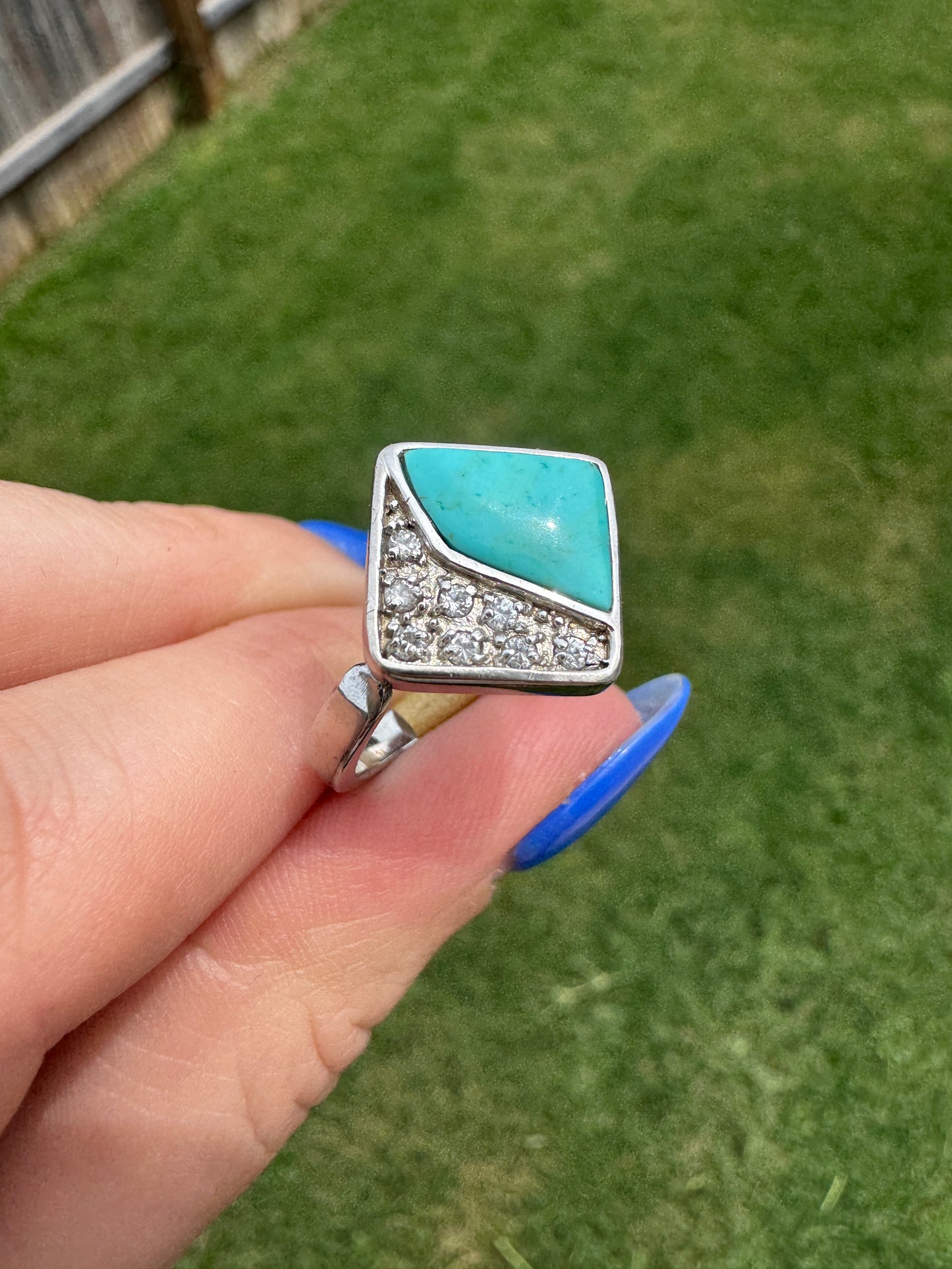 Sterling Silver Turquoise and CZ Ring