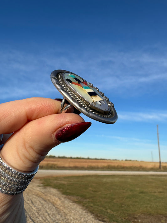 Native American Sterling Dancer Ring signed by artist