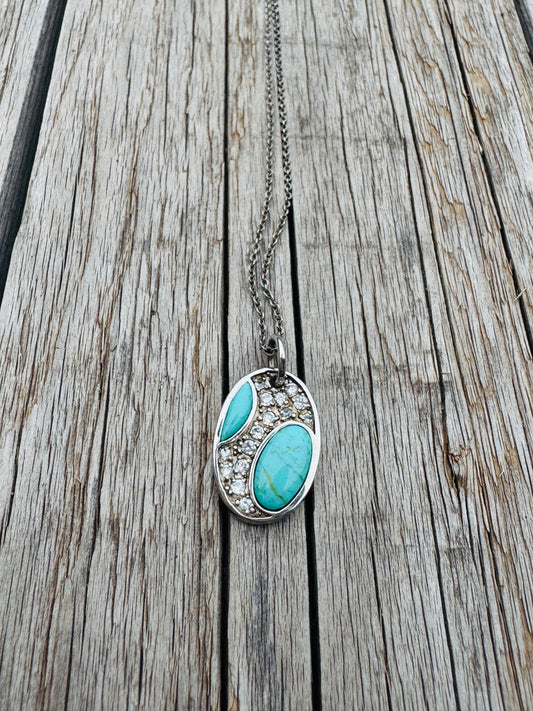 Sterling Silver Turquoise and CZ Necklace
