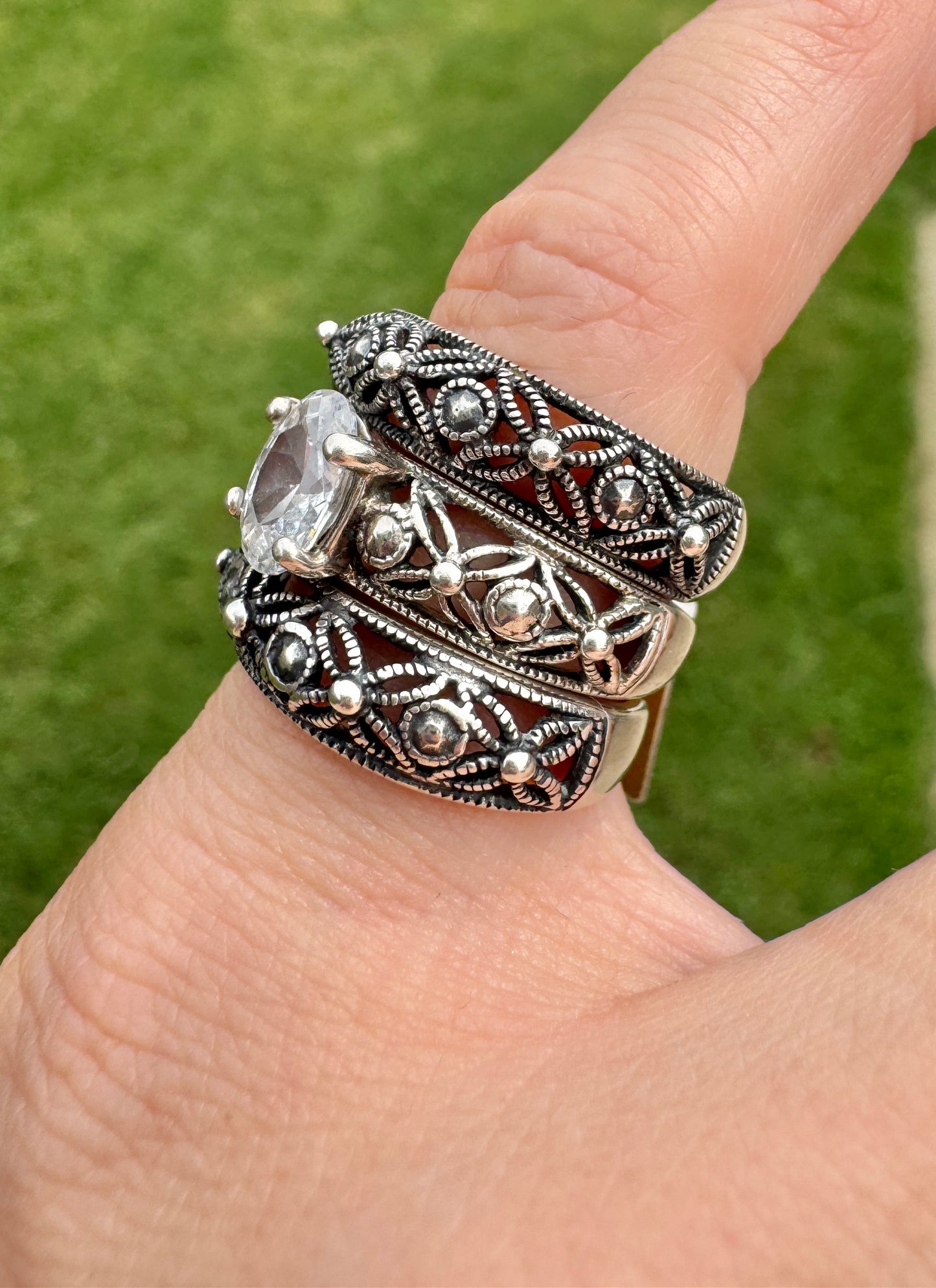 Southwestern Sterling and CZ Matching Ring Set