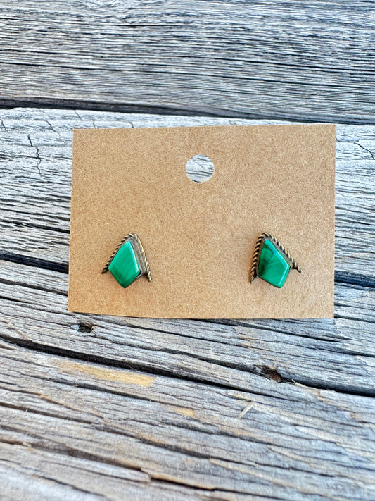Vintage Sterling Silver Malachite Stud Earrings