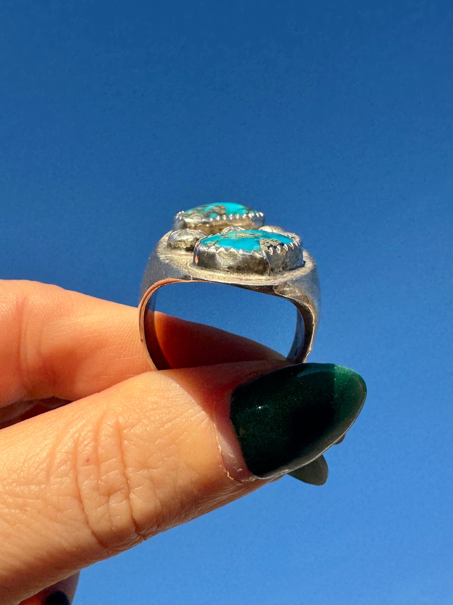 Vintage Large Sterling Silver Turquoise Ring