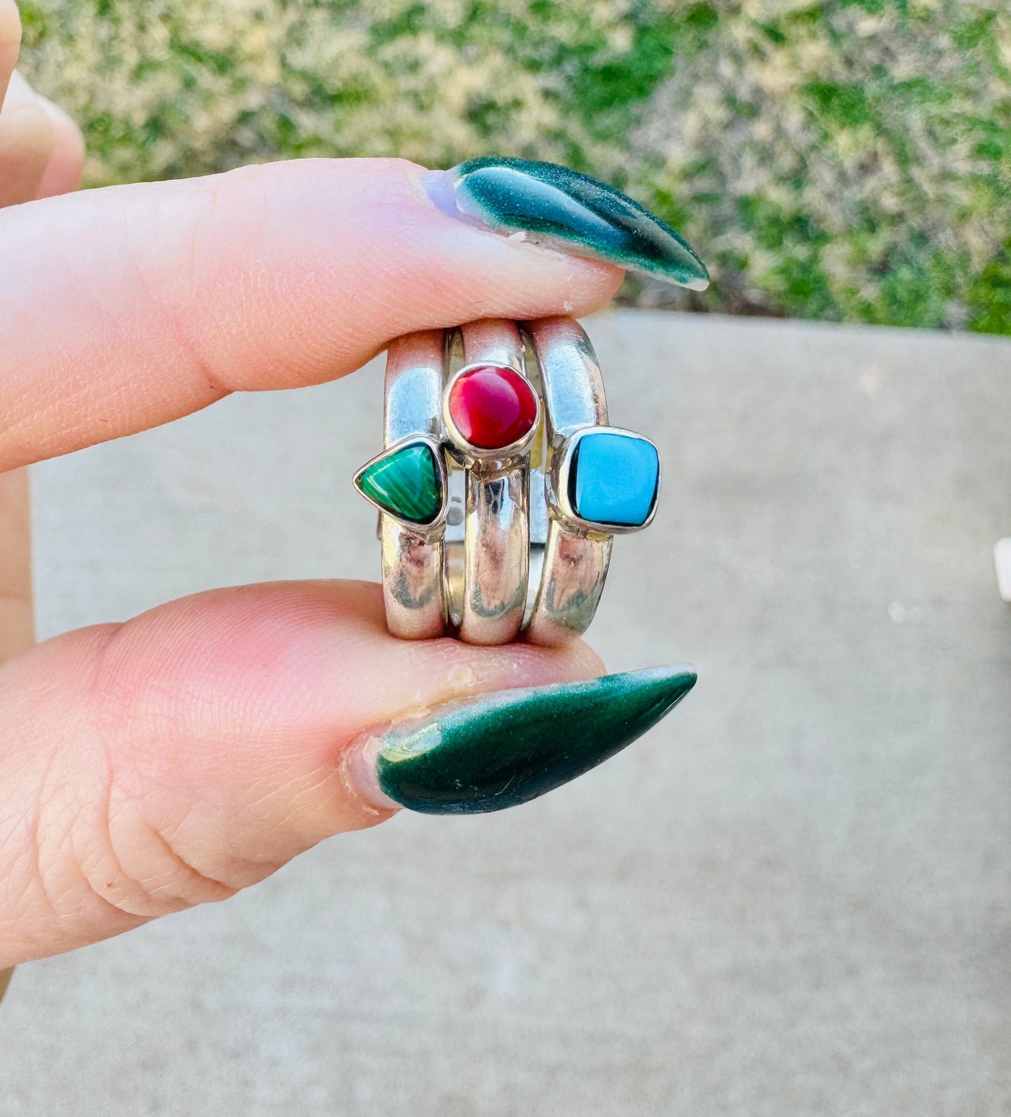 Triple Sterling Silver Multi-Stone Ring