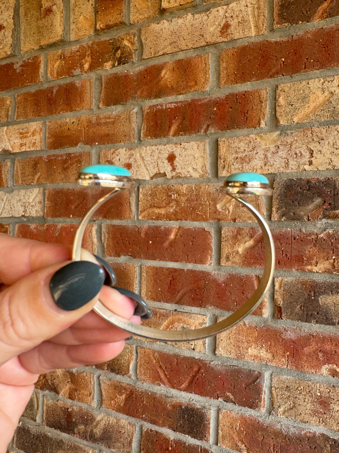 Sterling Silver Two Stone Turquoise Cuff Bracelet