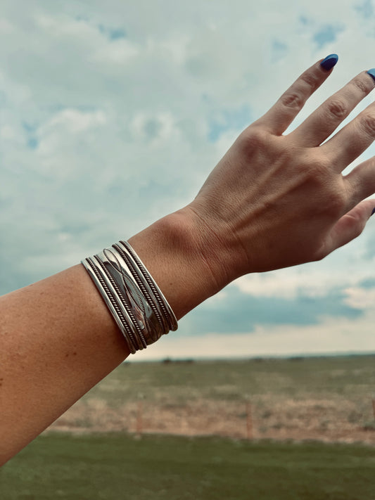 Western Sterling Silver Signed Wide Cuff Bracelet