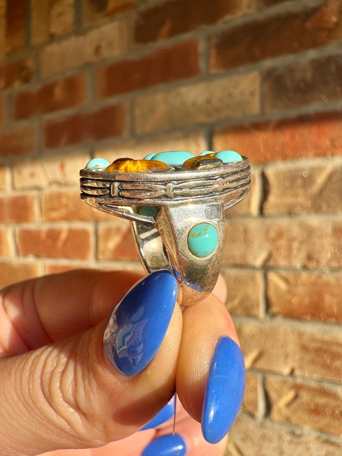 Sterling Silver Turquoise and Tigers Eye Ring