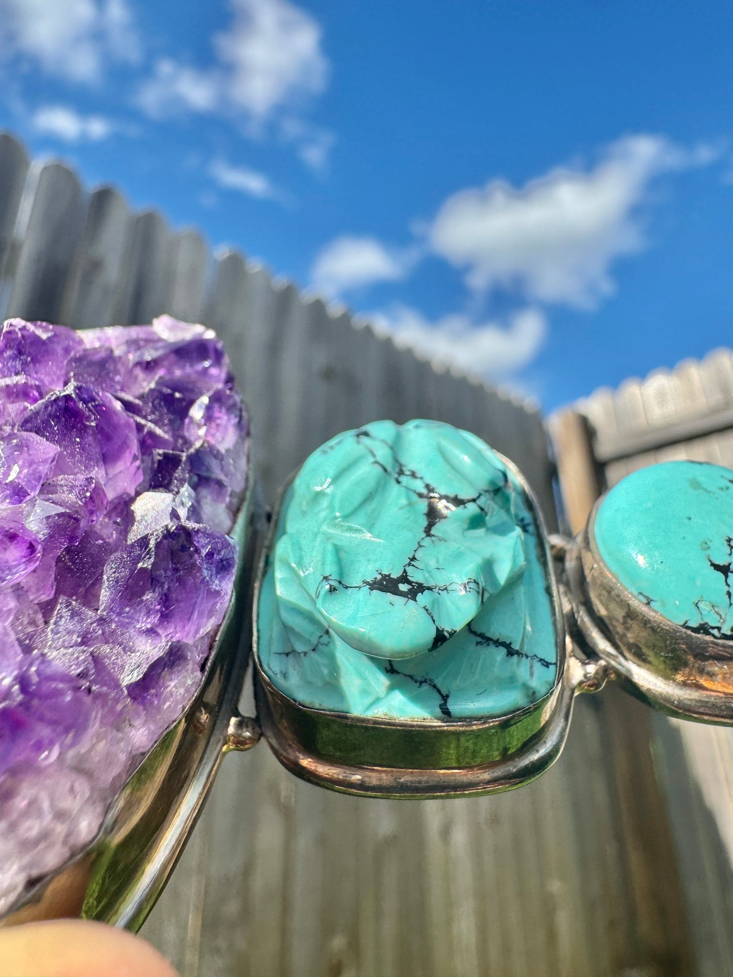 Vintage Sterling Silver Geode and Turquoise Enhancer Pendant
