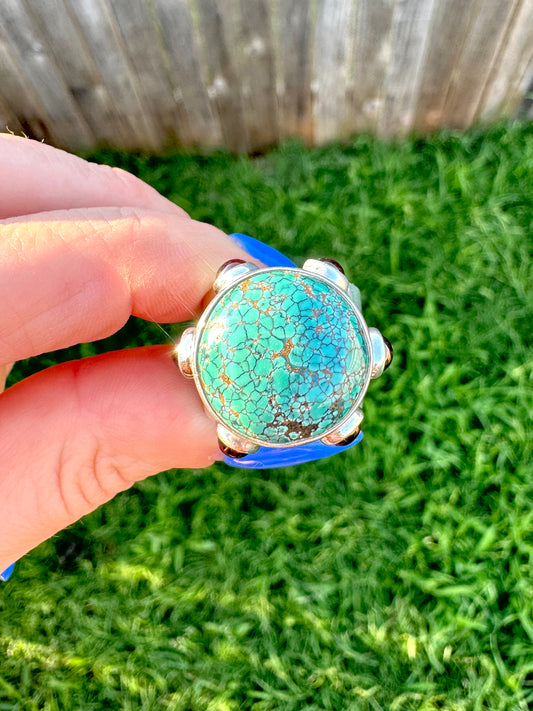 Sterling Silver Turquoise and Garnet Ring