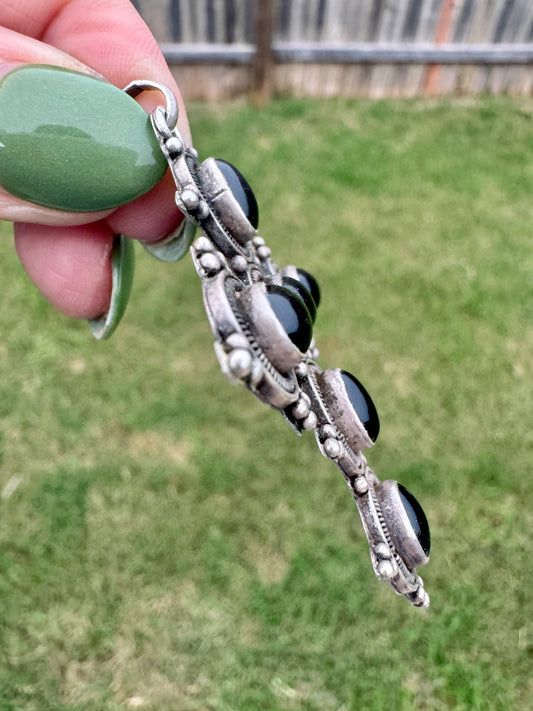 Vintage Sterling Silver Black Onyx Cross Pendant