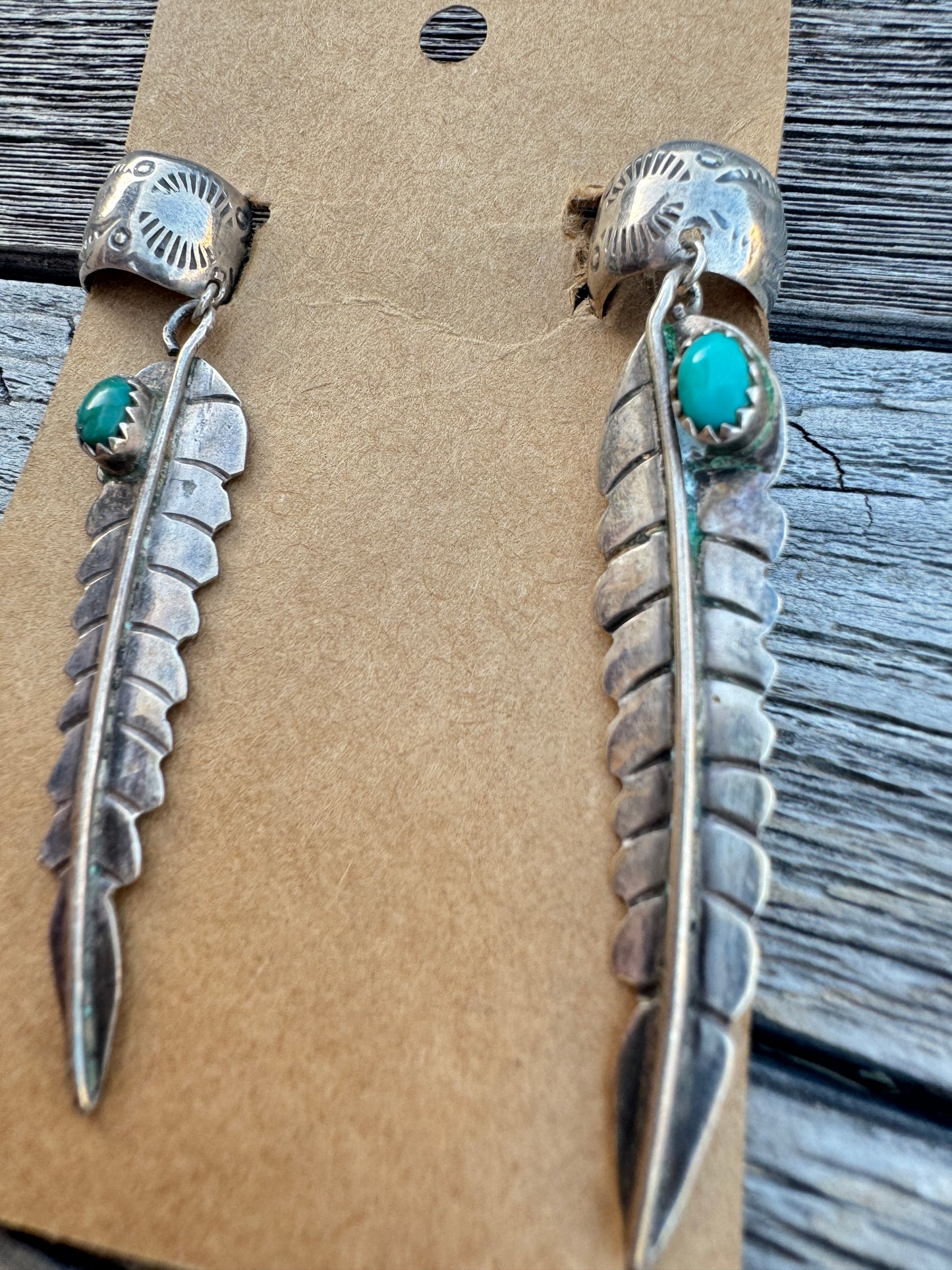 Vintage Sterling Turquoise Feather Earring Cuffs