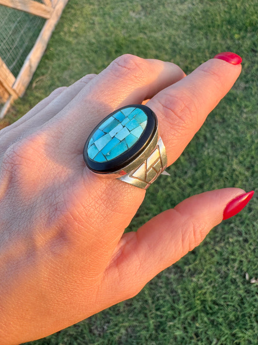 Vintage Sterling Turquoise and Black Onyx Ring