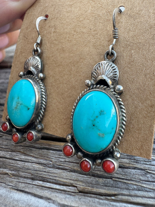 Vintage Sterling Turquoise and Coral