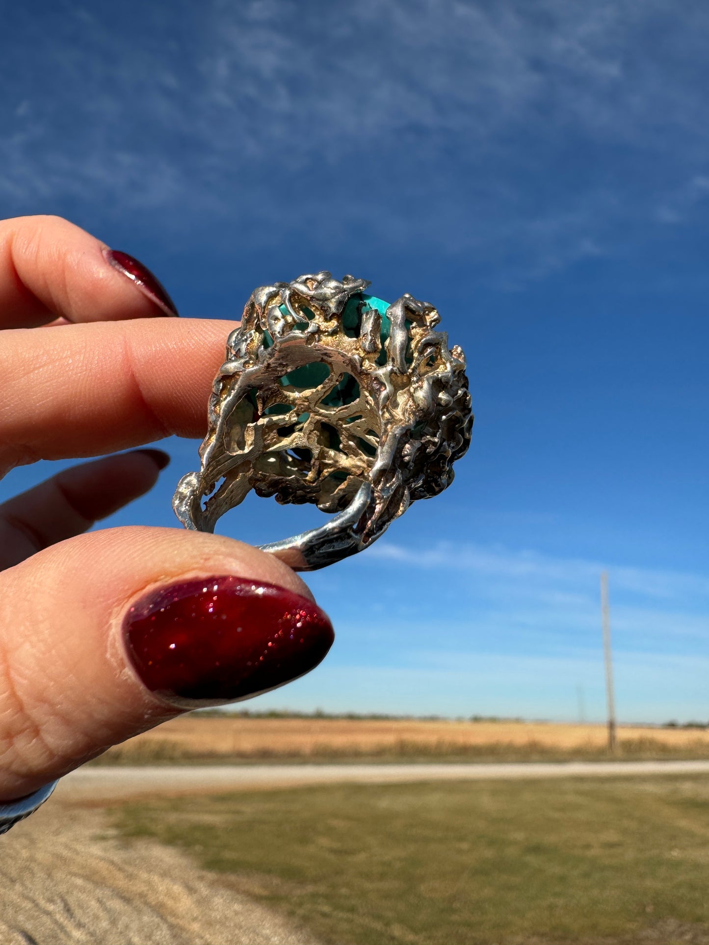 Sterling Silver Turquoise Bird Nest Ring
