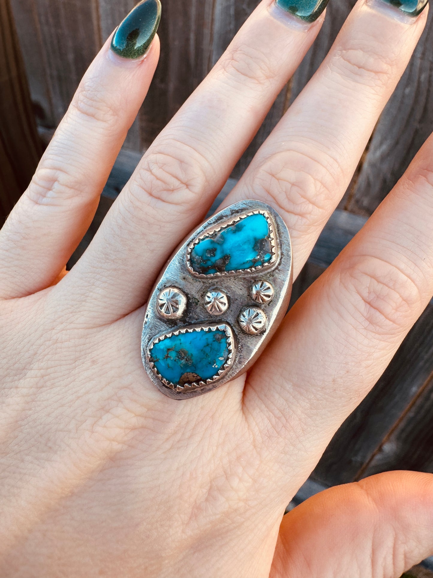 Vintage Large Sterling Silver Turquoise Ring