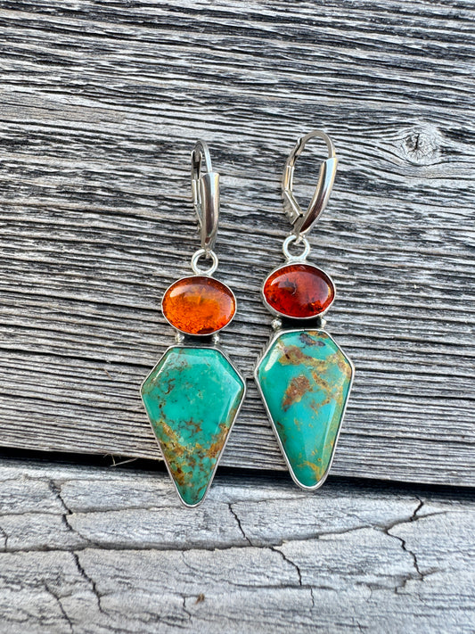 Signed Sterling Kingsman Turquoise and Amber Earrings