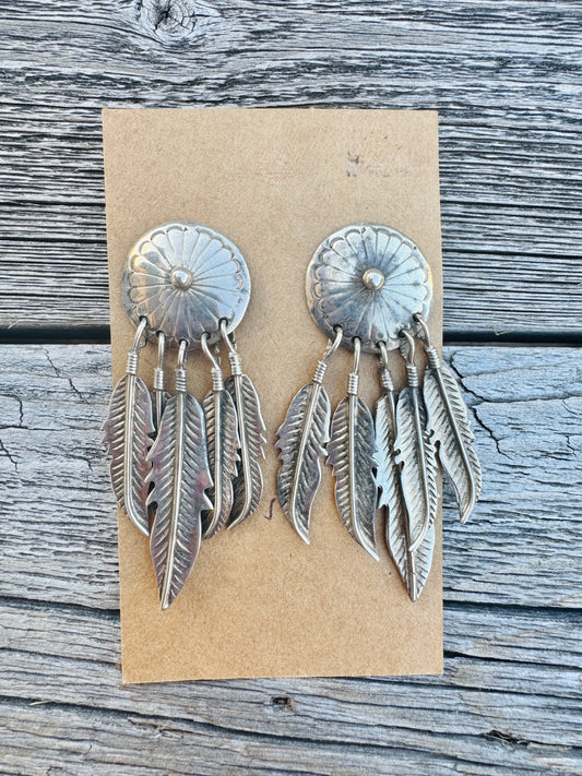 Vintage Sterling Silver Dream Catcher Feather Earrings