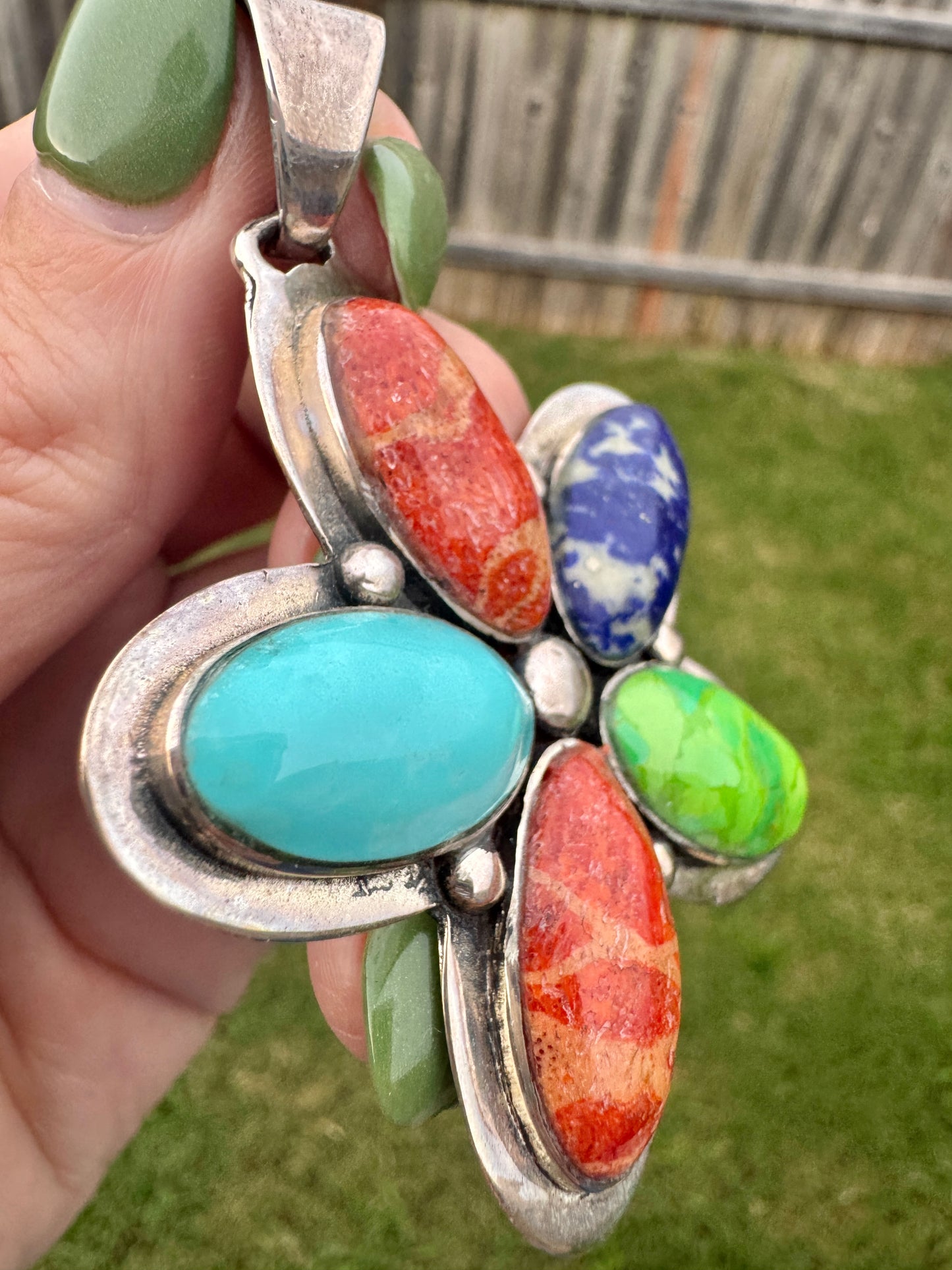 Sterling Silver Multi-Stone Large Flower Pendant